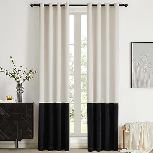 Modern Cream White Black Decorative Velvet Curtains 120 inches 2