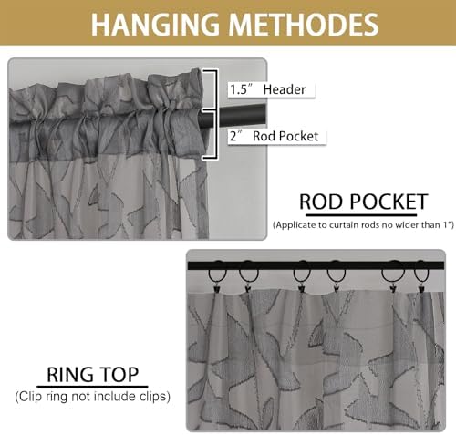 OWENIE Leyna 2 Panels Charcoal Gray Sheer Curtains 63 Inch Length for