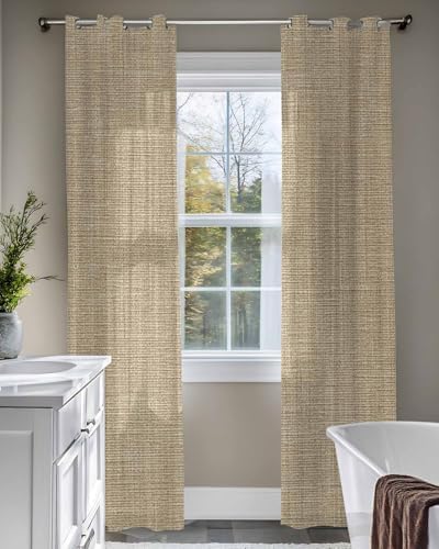 Vintage Linen Sheer Curtains 96 Inch Long 2 Panels, Pastoral Brown