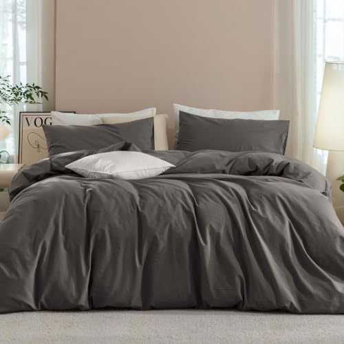 JIYUAN California King Washed Cotton Duvet Cover Set, Relaxed Linen