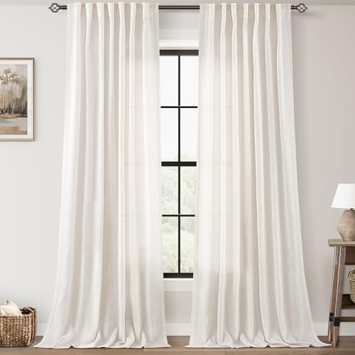Natural Linen Curtain 94 inch Length 2 Panels Set Back Tab Light