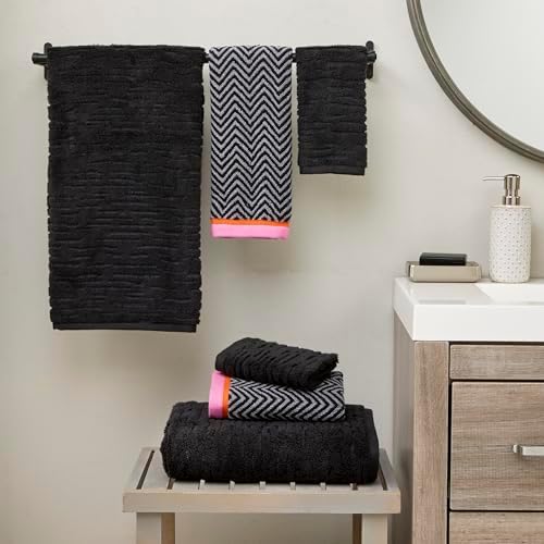 SKL Home CloudSoft/Herringbone & Border Bath Towel Set-6pc, Slate