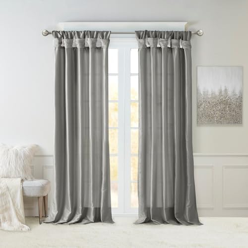 Twist Tab Lined Window Curtain Panel Charcoal 50x120