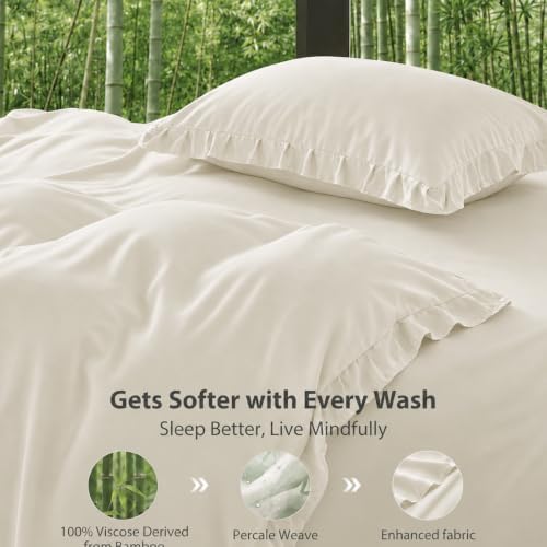 Ruffle Duvet Cover Set King Size, 100% Viscose Derived from Bamboo