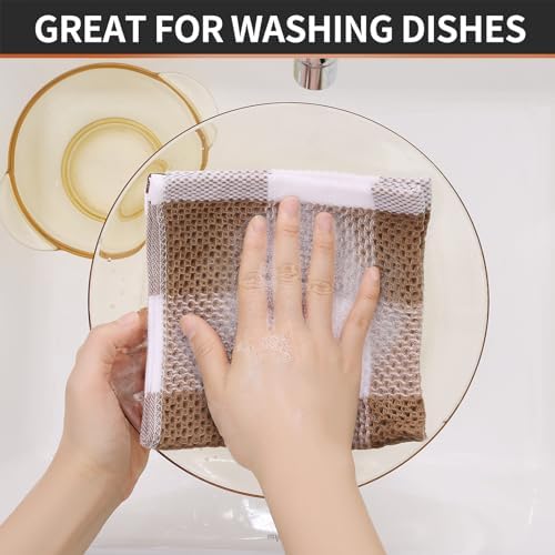 Homaxy 100% Cotton Check 6 Pack Dish Cloths, 12" x 12", White & Khaki