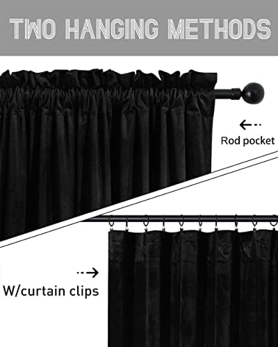 SMILETIME Black Velvet Curtains with Rod Pocket 2 Panels, 52 x 120 in