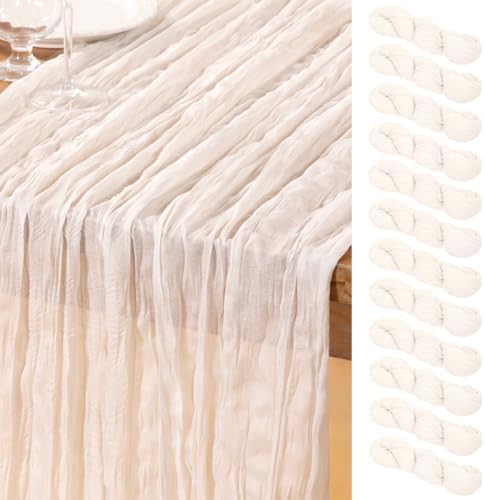 DeZerlor Ivory White Cheesecloth Table Runners 12 Pack Summer Boho