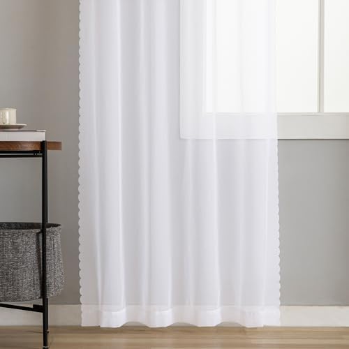 MYSTIC-HOME White Sheer Curtains 96 Inch Length, Elegant Sheer