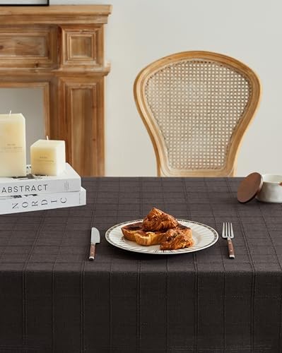 ZeeMart Linen Checked 8 Foot Rectangle Table Cloth 60x120in Charcoal