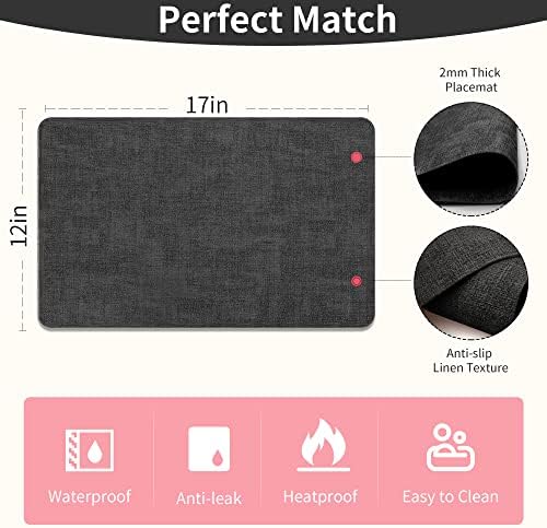 Maxpearl Faux Leather Placemats Set of 6, Easy to Clean, Dark Grey