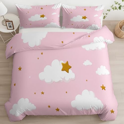 King Duvet Cover Set Minimalist Star and Cloud Pattern Soft Microfiber