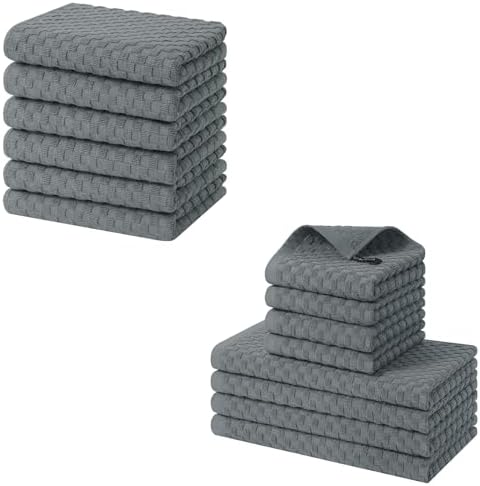 Homaxy 100% Cotton Terry Kitchen Towels(15" x 25", 6 Pack), Soft and