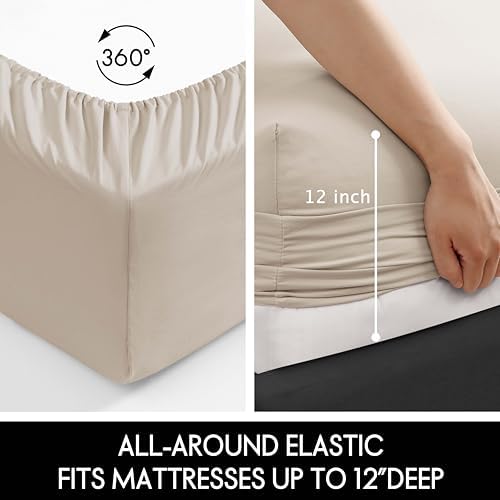 ELLE Decor Queen Garment Washed Microfiber Sheet Set, 6-Piece, Taupe