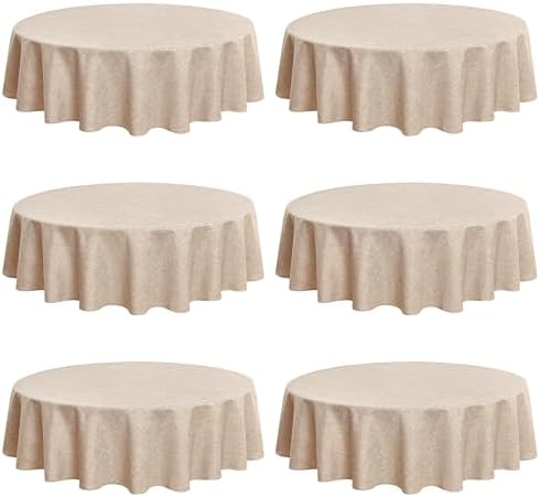 Fitable 6 Pack Beige Linen Round Tablecloths 90 Inch for 36"-72"