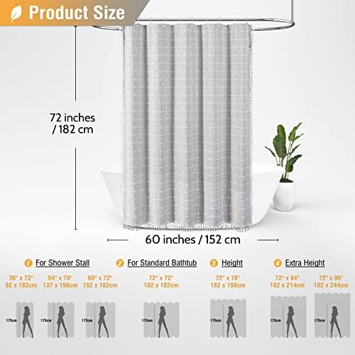 BTTN 60x72 Boho Farmhouse Linen Heavy Duty Shower Curtain Set