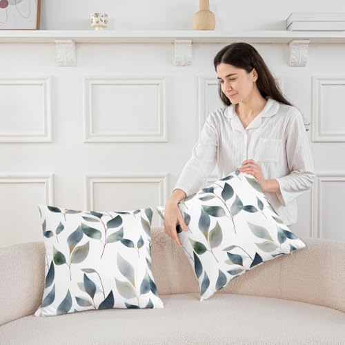 Set of 2 Leaves Throw Pillow Covers 22x22 Spring Botanical Pillow