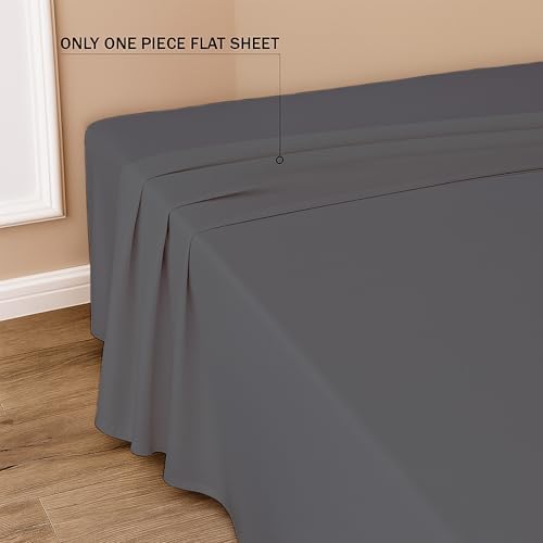 SKY BEDDINGS Full Flat Sheets, 100% Egyptian Cotton, Sateen, Dark Grey