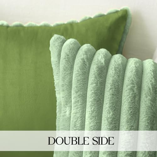 MOSAYT Faux Fur Pillow Covers 18x18 Set of 2, Sage Green
