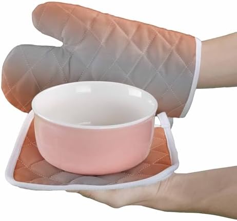 Quilted Cotton Terry Cloth Oven Mitt, Pot Holder Orange Red Grey