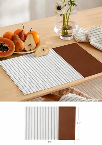 Boho Brown Table Mats Set of 6 With Table Runner 90 Inches Long,Linen