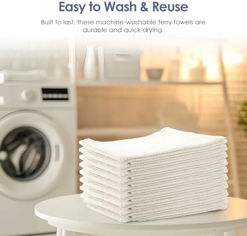 Terry Cloth Cleaning Rags (50 lbs, 300 pcs), 100% Cotton Shop Towels