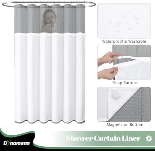 Dynamene Waffle Shower Curtain and Snap-in Fabric Liner Set Grey