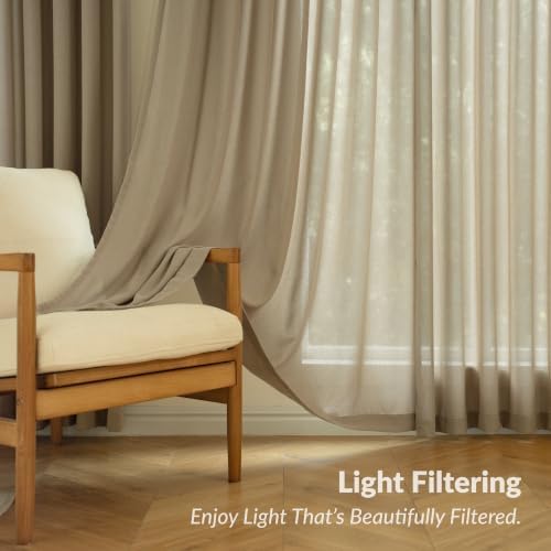Back Tab Linen Semi Sheer Curtains, Taupe, 84 inches Long