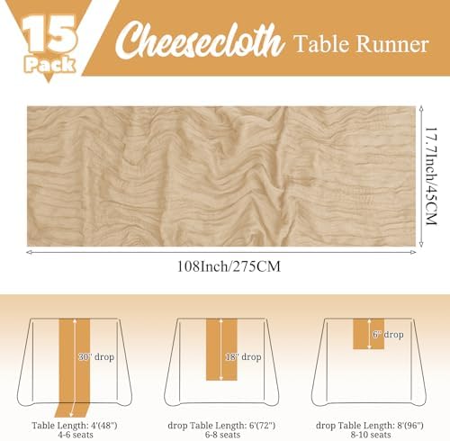 15 Pack Beige Table Runner 17 x 108inch Cheesecloth Table Runner Boho