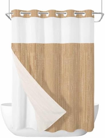 Beige Linen Texture Shower Curtains Set Rustic Solid Color Backdrop No
