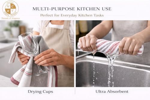 Set of 12 Cotton Kitchen Towels, Dish Cloths, Kitchen Washcloths