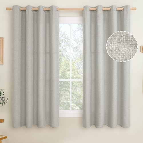 LAMIT Light Grey Linen Curtains for Bedroom 2 Panels Set, W52 x L63
