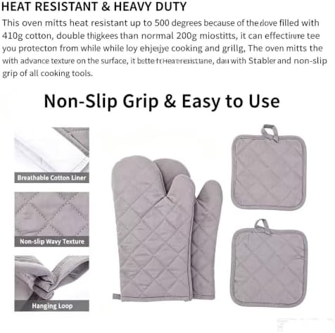 4‐Piece Cotton Oven Mitt Set, Solid Color Heat Resistant Oven Gloves &