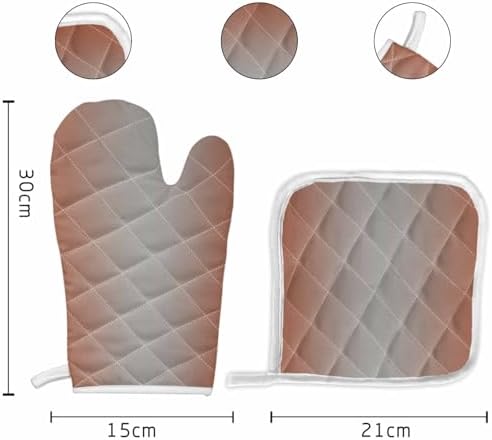 Quilted Cotton Terry Cloth Oven Mitt, Pot Holder Red Brown Grey Ombre