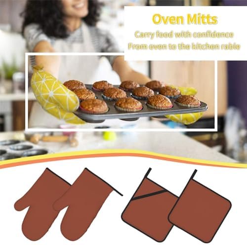 4 Pieces Oven Mitt and Pot Holder Sets, Minimalist Simple Basic Solid