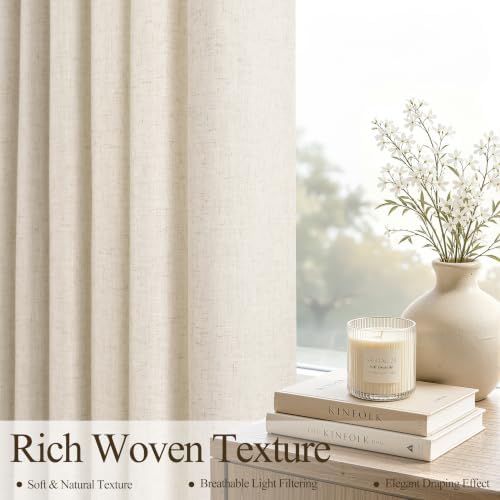 Hokibero Cream Grommet Linen Curtains 63 Inches Long for Living Room