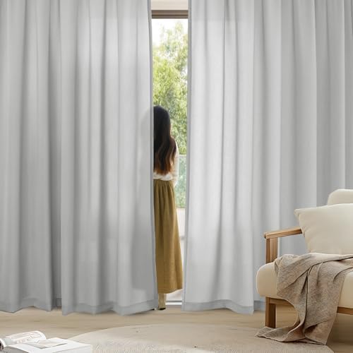 FantasDecor Grey Sheer Curtains 63 Inch Long Non-See-Through Privacy