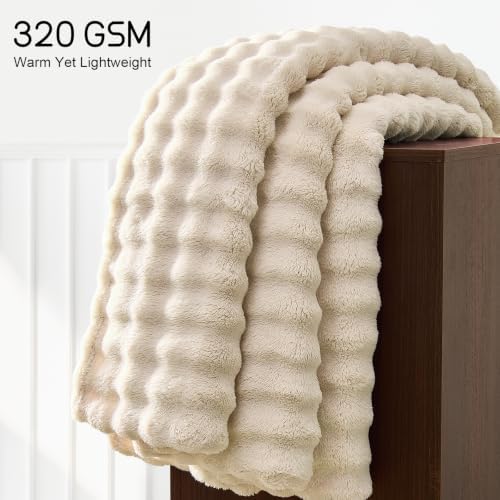 Lotus Karen 3D Bubble Fleece Blanket - Ultra Soft Fluffy Beige King