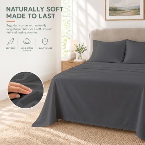 King Sheet Set, 4-Piece 16" Deep Pocket, Egyptian Cotton, Dark Grey
