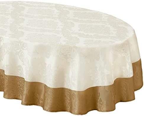 Newbridge Valencia Two Tone Bordered Damask Fabric Tablecloth, Wrinkle
