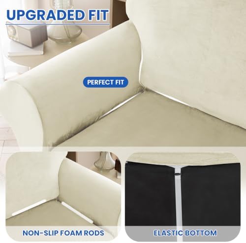 XINEAGE Velvet Sofa Cover, Stretch Washable Slipcover for Pets,Beige