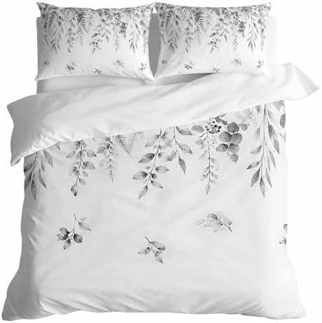 3 Pieces Duvet Cover Country Gray Eucalyptus Leaf Luxury Soft