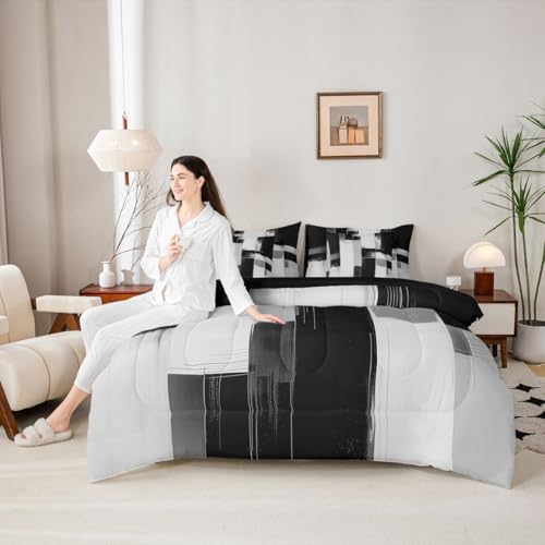 Feelyou Abstarct Comforter Set Twin Size 7 Pieces Black Gray Bedding