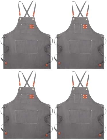 Toulite 4 Pack Canvas Chef Apron for Men, Gray