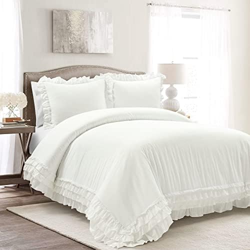 Lush Decor Ella Ruffle Lace 100% Cotton Duvet Cover, 3 Piece Set