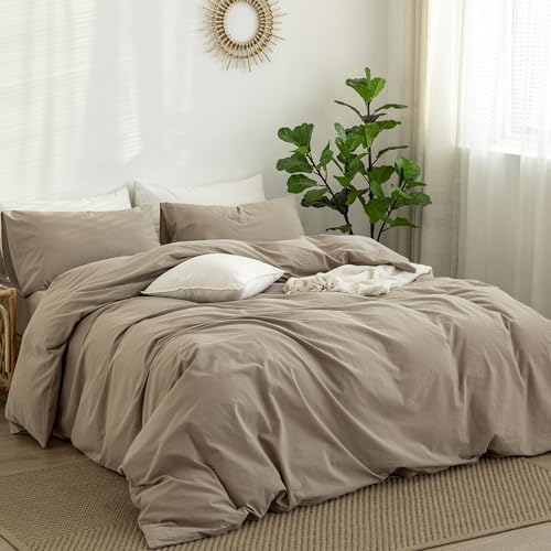 MooMee Duvet Cover Set 100% Washed Cotton Linen Like Full