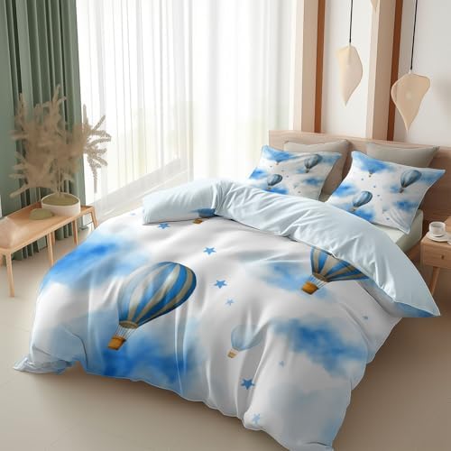King Duvet Cover Reversible Design, Watercolor Hot Air Balloon Soft