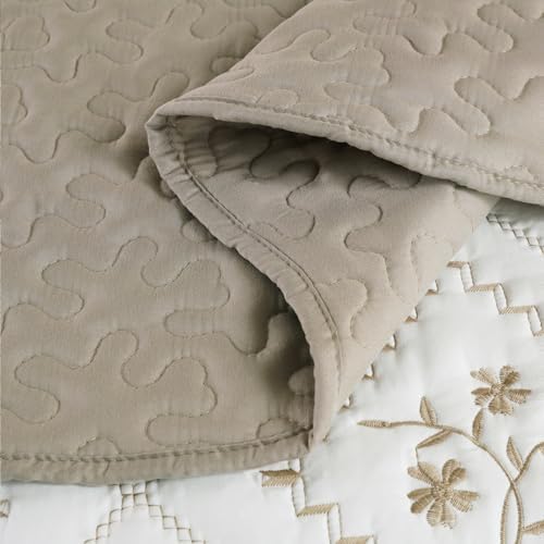 Cmfshape Floral Embroidery Quilt Set,3 Pieces King Size Quilt Bedding