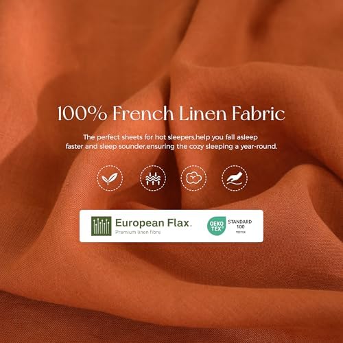 Linen World King Size Linen Sheet Set – 4Pcs Solid Color 100% Natural