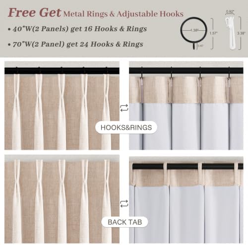 108 Inch Oatmeal Blackout Linen Pinch Pleated Curtains,2