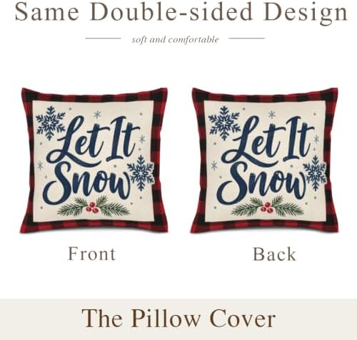 Plaid Decor Pillow Covers 22x22 Inch Set of 2 Linen for Christmas